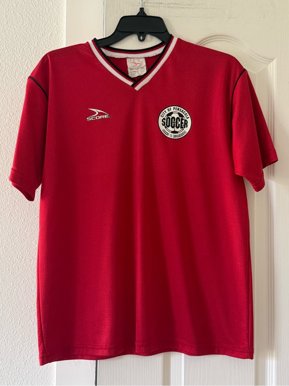 Score City of Pensacola Soccer Jersey Red #11 V-Neck Short Sleeve